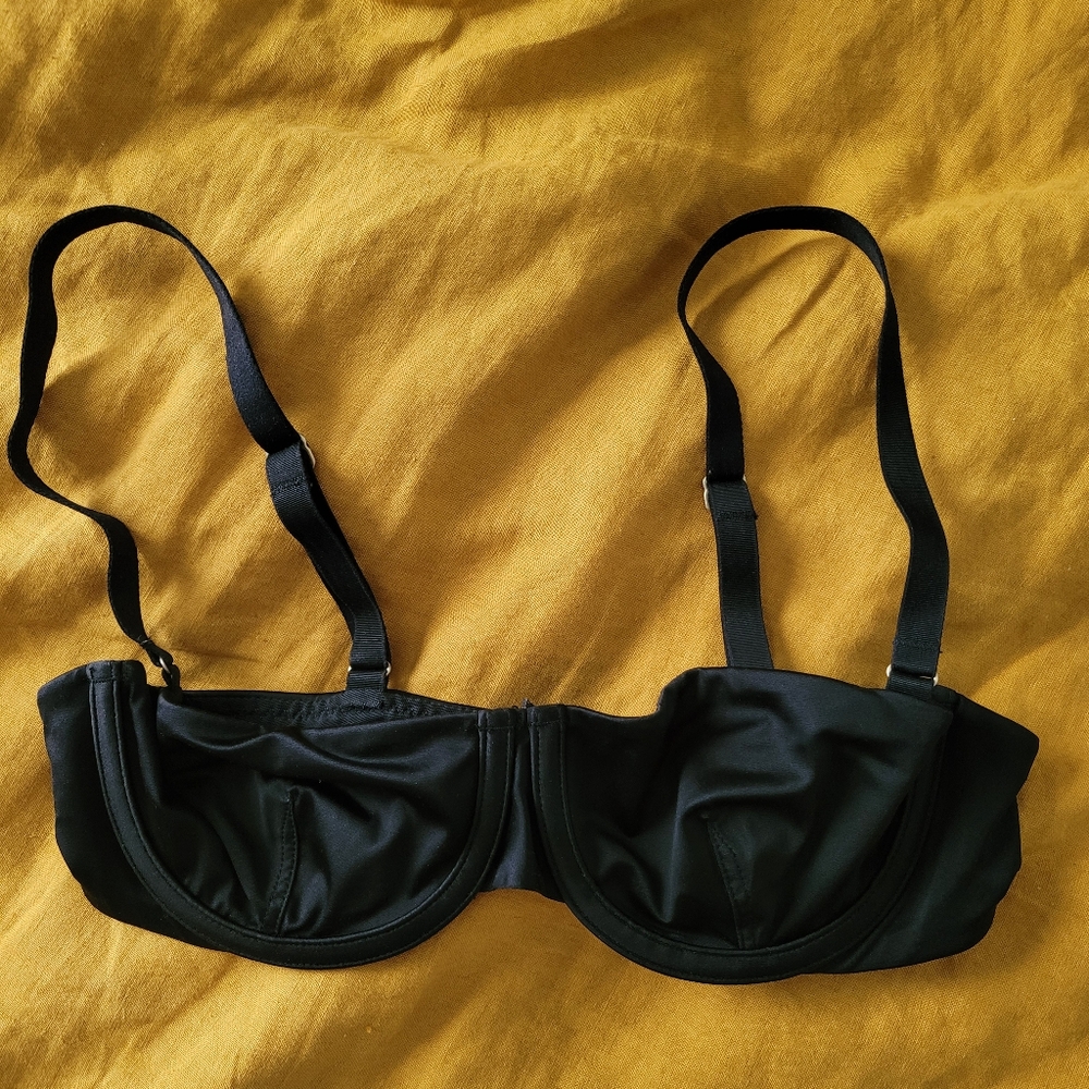 The Balconette Bra By Cuup In Black Satin 34A